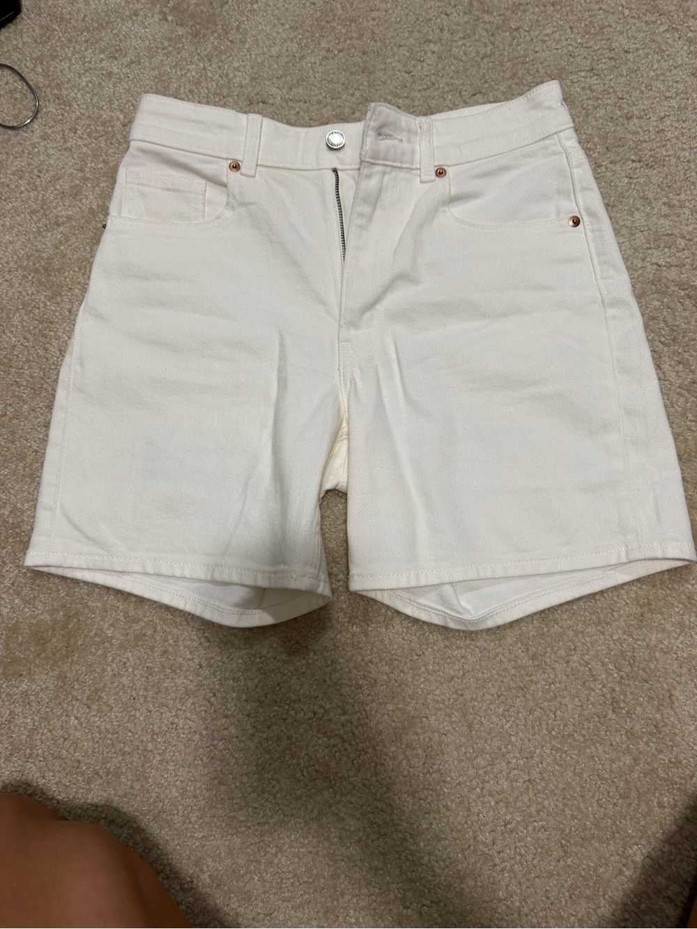 H&M Cream High-Rise Denim Shorts